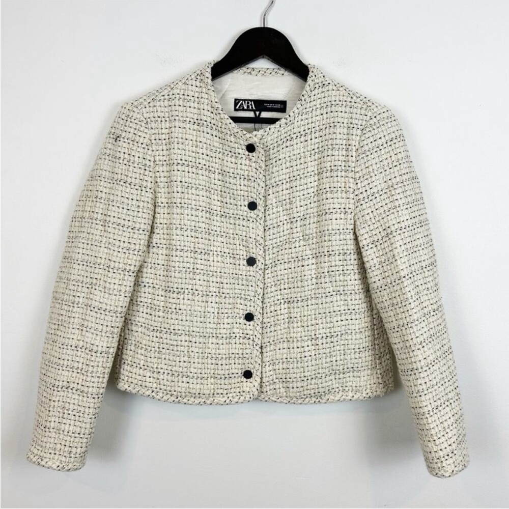 Zara Quilted Jacket Size Medium Textured Neutrals